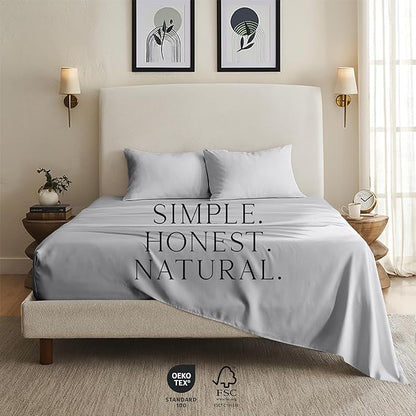 KARISSA MAE Cooling Bamboo Viscose Split King Sheet Set | 100% Organically Grown | 18” Deep Pocket | Silky, Soft, & Hypoallergenic | with Organizer Band & Elastic Corner Straps [Grey Mist]