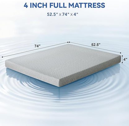Vipbear Full Size 4 Inch Mattress Topper, Cooling Gel Memory Foam with Bamboo Fiber Cover, Medium Firm Spine Support