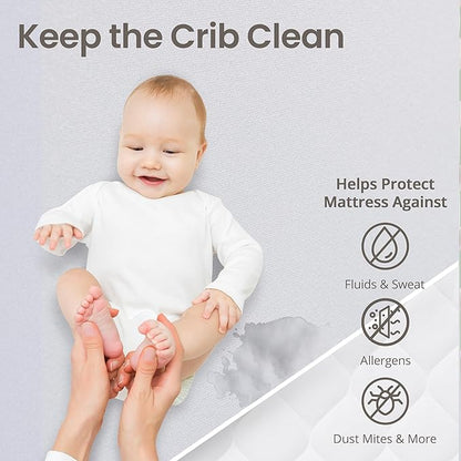 SafeRest Waterproof Mattress Protector Crib Size – Absorbent Breathable Soft Fitted Bed Cover with Stretchable Pockets – Machine Washable Crib Mattress Cover