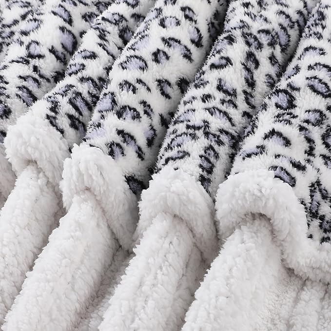 Electric Heated Blanket Throw 50"×60" with 6 Heating Levels &3 Hours Auto Off, Heating Double Sided Plush Sherpa, Fast Heating, Machine Washable Leopard Print Blue & White