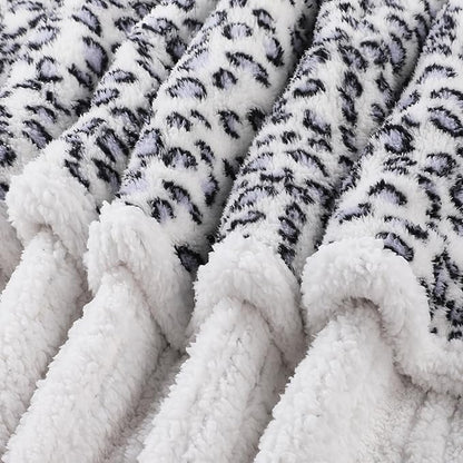 Electric Heated Blanket Throw 50"×60" with 6 Heating Levels &3 Hours Auto Off, Heating Double Sided Plush Sherpa, Fast Heating, Machine Washable Leopard Print Blue & White