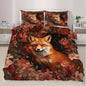 Fox Print Duvet Cover King Size, Colorful Flowers Fox Bedding Set 3 Piece Bedroom Decor Vintage Animal Floral Comforter Cover and 2 Pillow Sham with Zipper Closure