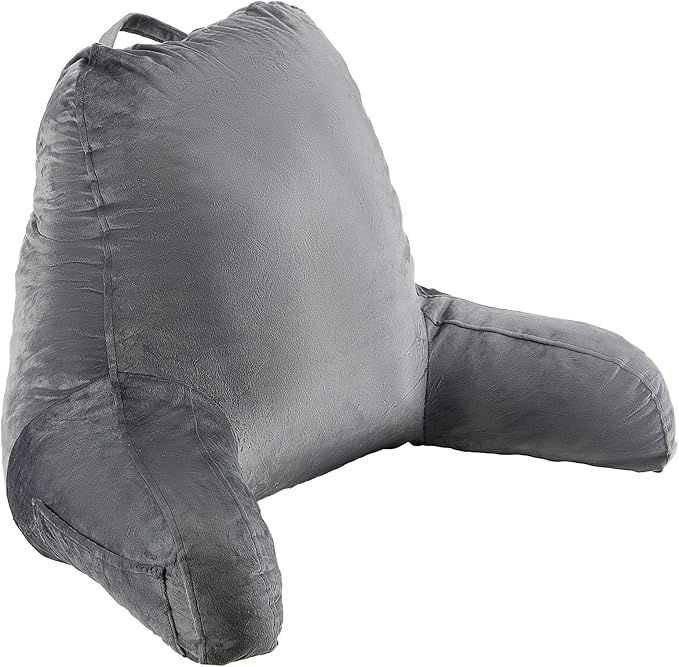 VEVOR Reading Pillow, Large Size Back Pillow for Bed Sitting Up with 3 Pockets, Sitting Pillow for Bed with Shredded Memory Foam, Bed Chair Pillow for Watching TV, Reading, Gaming, Resting, Grey