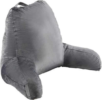 VEVOR Reading Pillow, Large Size Back Pillow for Bed Sitting Up with 3 Pockets, Sitting Pillow for Bed with Shredded Memory Foam, Bed Chair Pillow for Watching TV, Reading, Gaming, Resting, Grey