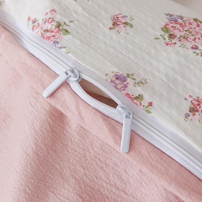 Jane yre King Duvet Cover Set Floral Soft Brushed Microfiber Crinkle Gauze 3 Pieces King Bedding Garden Style Flower Pattern King Duvet Cover Floral with Zipper Closure, Luxury Breathable Comfy