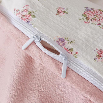 Floral Duvet Cover King Luxury Soft Brushed Microfiber Crinkle Gauze Fabric 3 Pieces Bedding Set Flower Pattern Duvet Cover King with Zipper Closure Breathable Comfy
