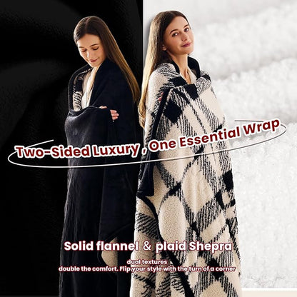 Heated Electric Blanket Queen Size - 84"x90" Flannel Heating Blanket with 10 Heating Levels & 5 Time Settings Over-Heat Protection, Winter Warmer for Adults with ETL Certification（Black）