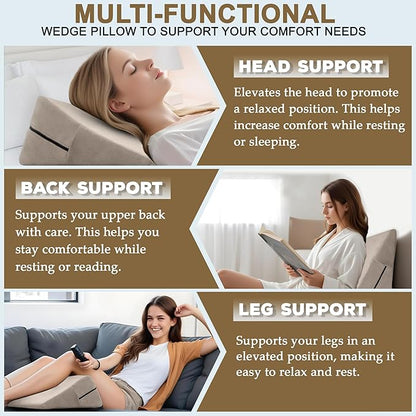 sokoro Bed Wedge Pillow for Sleep Apnea, GERD Acid Reflux Snoring Relief, Pregnancy Side Sleeper Pillow for Adults Seniors Neck Pain Back Sleeping, Leg Elevation Pillows for After Surgery Gifts, Beige