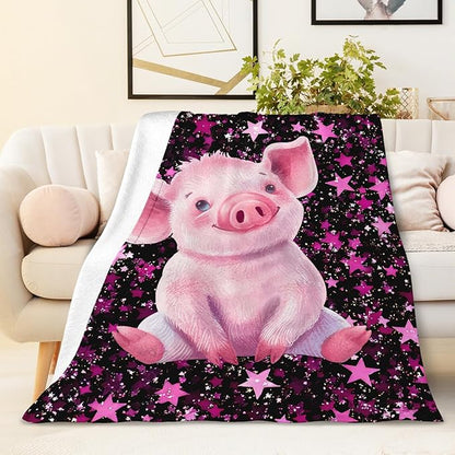 Kids Blanket Pig Blankets for Girls Women Gift for Birthday, Cozy 80 x 60 Inches Warm Flannel Throws for Travel Bed Living Room Sofa Decor