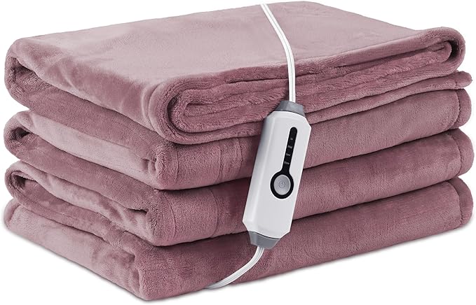 Electric Heated Blanket Twin Size 62×84, Breathable & Luxurious Flannel,Soft Warm Gift with Over-Heat Protection,4 Heating Levels & 10 H Auto Shut Off, Machine Washable, Purple