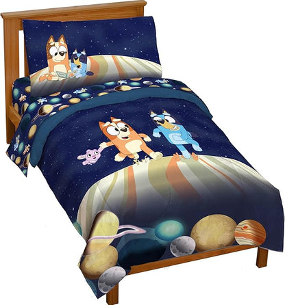 Jay Franco Kids Comforter Set Includes Sheets and Pillow Covers - Soft and Cozy Bed Set for Stylish Room Decor, Blue - Bluey & Bingo, 4 Piece Toddler