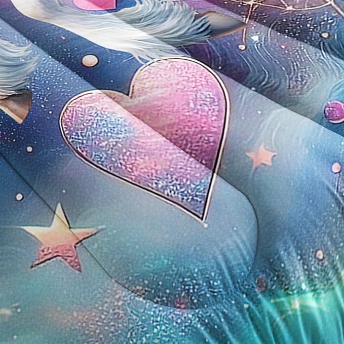 Unicorn Queen Size Bedding Set for Kids, Dreamy Unicorn with Flowers Comforter Set, Girl Room Decor with 2 Pillowcases