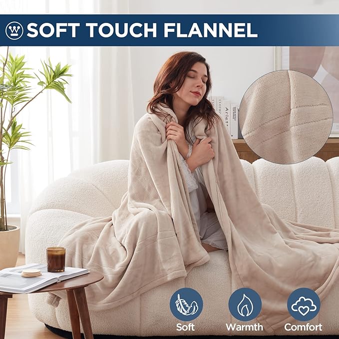 Westinghouse Electric Blanket Full Size, Super Cozy Soft Flannel 80"" x 84"" Heated Blanket with 10 Fast Heating Levels & 1-12 Auto-Off, Machine Washable, ETL&FCC Certification, Beige