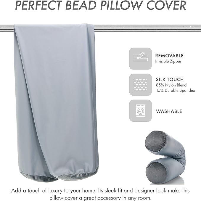 Case Only - Body Pillow Cover Stylish Silky Super Soft - 85% Spandex/ 15% Nylon, Beauty - Anti Wrinkle, Anti Aging Prevention - Breathable Pillowcase Design - Gentle on Hair Size 48 X 8, Light Grey