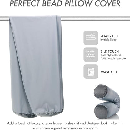 Case Only - Body Pillow Cover Stylish Silky Super Soft - 85% Spandex/ 15% Nylon, Beauty - Anti Wrinkle, Anti Aging Prevention - Breathable Pillowcase Design - Gentle on Hair Size 48 X 8, Light Grey