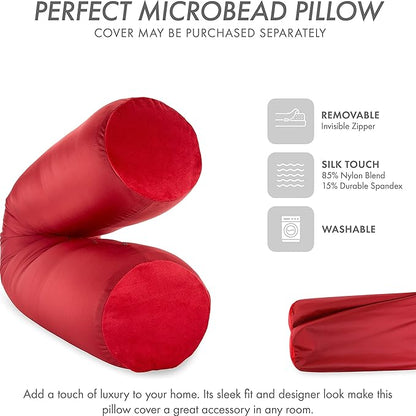 PILLOWY Straight Body Pillow, Full Size Premium Microbead,Side Sleeping/Maternity Pregnant Women, Supportive,Fluffy, Breathable, Cooling, 85/15 Spandex/Nylon Silky Feel Anti-Aging - 48 X 8 - Maroon