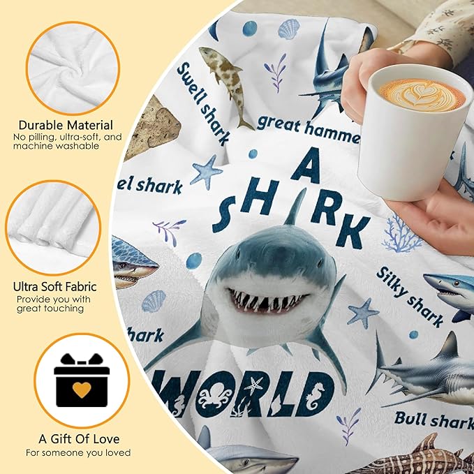 Shark Blanket Lovers Gift for Girls Boys Super Soft Flannel Blanket for Sofa Couch Bed- Plush Warm Cozy Bed Home Decor for All Seasons - 50"x60"for Throw/Travel