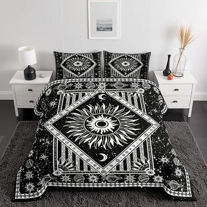 Castle Fairy Burning Sun Comforter Set Queen Size Mandala Bohemian Bedding Set for Kids Boys Girls Bedroom Decoration Hippy Hippie Gypsy Bed Duvet Insert Galaxy Comforter with 2 Pillowcase