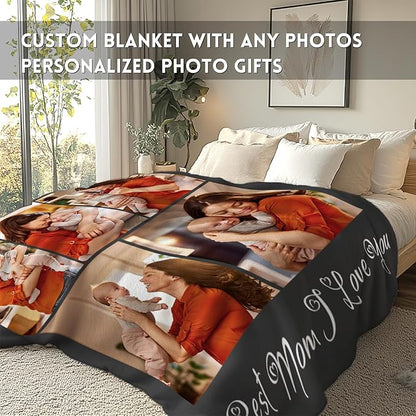 Yoke Style Ships Next Day, Custom Photo Blanket on Christmas for Family, Printed in USA - Customizable Picture Blanket Personalized New Year Gifts for Women Men Couples Mom Dad Wife Friends
