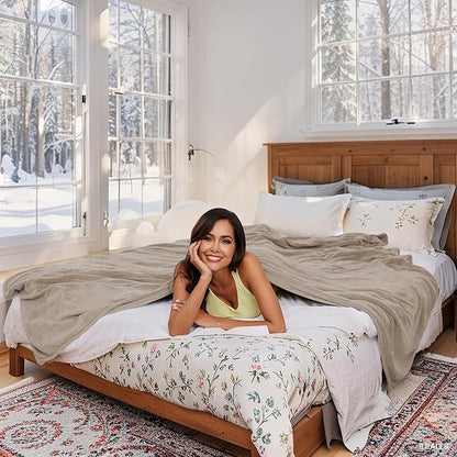 Heated Electric Blanket 62"x84" Twin Size, Soft Coral Fleece Blanket with 4 Heating Levels & 10 Hours Auto-Off, Fast Heating, Warm Cozy, Machine Washable for Home & Office - Light Brown