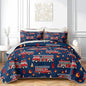 QOOMO Fire Truck Quilt Set King Size,Fire Truck Bedspread Coverlet Set,Truck 3Pcs Bedding Set Printed Quilt with 2 Pillowcases,Soft and Lightweight,for All Seasons