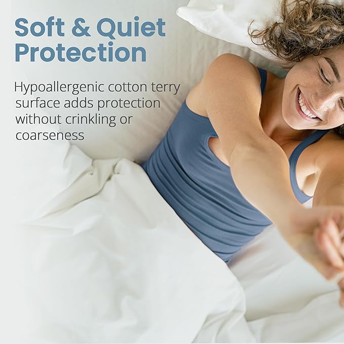 SafeRest Waterproof Queen Size Mattress Protector - Fitted with Stretchable Pockets - Machine Washable Cotton Blend Mattress Cover for Bed