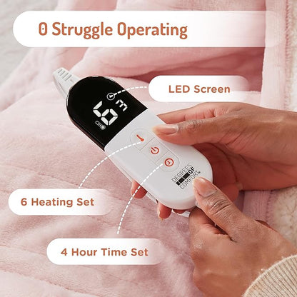 Degrees of Comfor Pink Heated Throw Blanket - Soft Flannel Electric Throws with 6 Heat Settings and 4-Hour Auto Shut-Off - Warm Gifts for Women - Blush, 50x60'' - ETL Certified