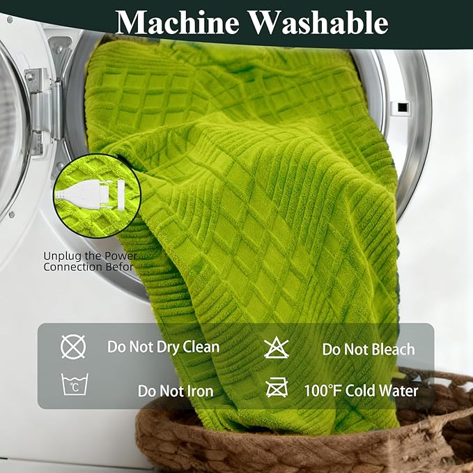 Heated Blanket Electric Throw, 50"X60" Heating Blanket Waffle with 12 Heat Levels, Fast Heating Blanket with 1-12H Timer, Overheat Protection with ETL & FCC for Bed Home Office Sofa (Tender Green）