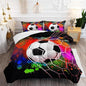 Colorful Soccer Themed Comforter 3Pcs Queen Gaming Football Net Bedding Set for Kid Teen Girl Boy Adult Ball Sports Games Graffiti Football Quilt Room Decor with 1 Comforter and 2 Pillowcases