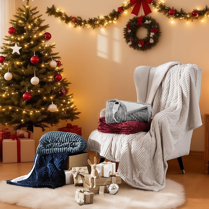 Bedsure Electric Blanket Twin - Soft Ribbed Flannel Heated Blanket, Heating Blanket with 10 Time Settings, 6 Heat Settings, and 8 hrs Timer Auto Shut Off (62x84 inches, Grey)