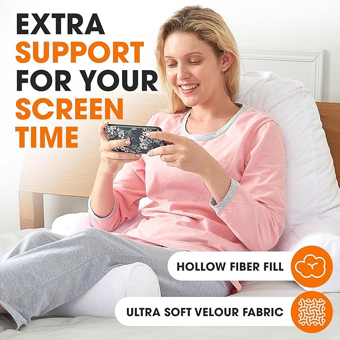 Cheer Collection Reading Pillow Chair - Chair Pillow with Arms and Detachable Neck Bolster for Bed & Couch - Machine Washable, White