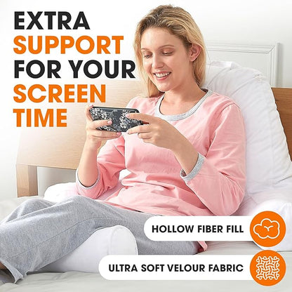 Cheer Collection Reading Pillow Chair - Chair Pillow with Arms and Detachable Neck Bolster for Bed & Couch - Machine Washable, White