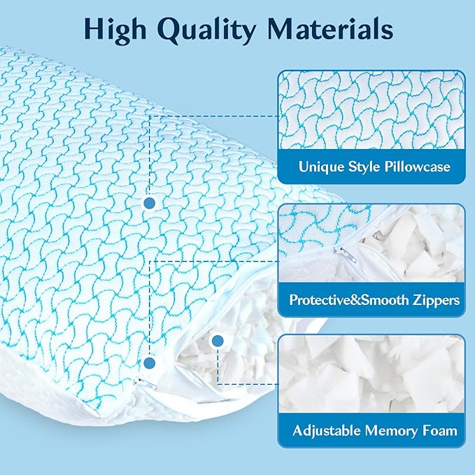 SUPA MODERN Shredded Memory Foam Pillows Queen Size Set of 4, Cooling Bed Pillow for Sleeping for Hot Sleepers, Adjustable Pilllows for Side Back and Stomach Sleepers, Neck & Shoulder Comfort Support