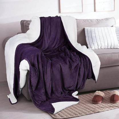 Utopia Bedding Sherpa Blanket Throw Size (Plum, 50x60 Inches) - Soft Lightweight Plush Fleece Reversible Blanket for Bed, Sofa, Couch, Camping and Travel