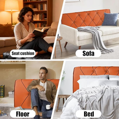VKZ Headboard Pillow Queen, 61" x 24" Reading Pillows and Bed Pillow for Sitting Up, Upholstered Bolster Body Pillow with Removable Head Board Cover for Bed Dorm Sofa Floor Back Support, Orange