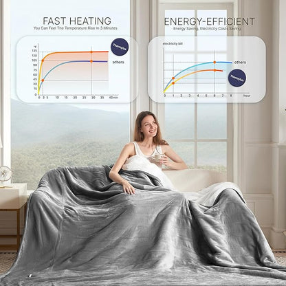 Electric Blanket Twin 62"x84" Heated Electric Blankets 10 Heating Levels 12 Time Settings 8 Hours Auto Off Fast Heating and Overheat Protection ETL Certified Machine Washable,Light Grey