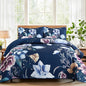 Drucon Blue Floral Quilt Set Queen Size 3 Pieces Blue Botanical Flower Quilt Coverlet Set Soft Microfiber Lightweight Quilted Bedspread for All Season 90"x96"