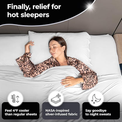 Silvery Restcool™ Silver Infused Bed Sheets Set - Award-Winning Self-Cooling Fabric for Hot Sleepers with Self-Cleaning Silvery Technology™ That Stays Fresh 3X Longer (White, King)