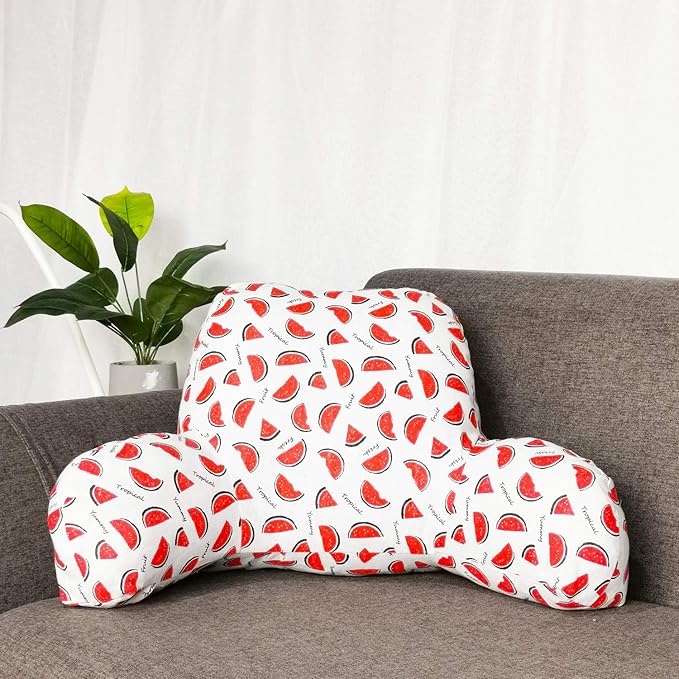 Bohemian Printed Reading Pillow with Support Arms Soft Bed Rest Pillows Back Support Cushion for Kids Reading Watching TV Sitting Up in Bed (23"×16"×10",Watermelon)