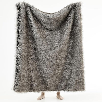 HORIMOTE HOME Luxury Plush Faux Fur Throw Blanket, Long Pile Grey with Black Tipped Blanket, Super Warm, Fuzzy, Elegant, Fluffy Decoration Blanket for Couch, Armchair, Sofa and Bed, 50''x 60''