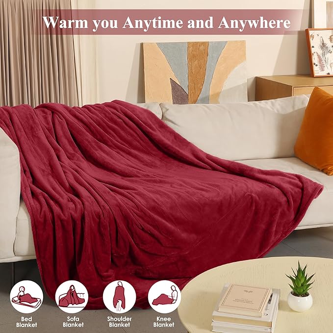 Electric Blanket Full Size, Super Soft Cozy Upgraded Flannel Heated Blanket with 6 Heating Levels & 1-10 Hours Auto Off, Heating Blanket for Home Office, Machine Washable, 72" x 84", Burgundy