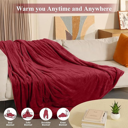 Electric Blanket Full Size, Super Soft Cozy Upgraded Flannel Heated Blanket with 6 Heating Levels & 1-10 Hours Auto Off, Heating Blanket for Home Office, Machine Washable, 72" x 84", Burgundy