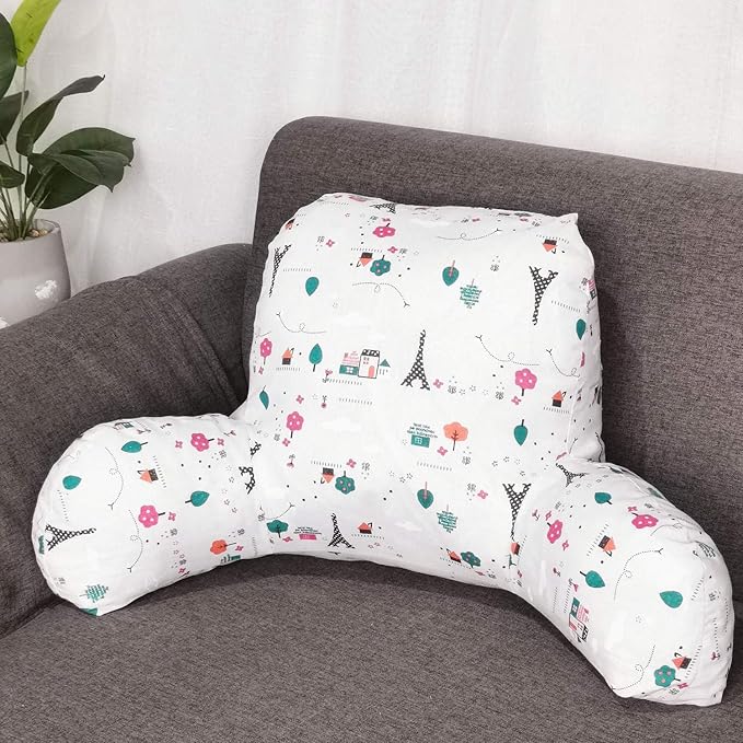 Bohemian Printed Reading Pillow with Support Arms Soft Bed Rest Pillows Back Support Cushion for Kids Reading Watching TV Sitting Up in Bed (23"×16"×10",Tower)