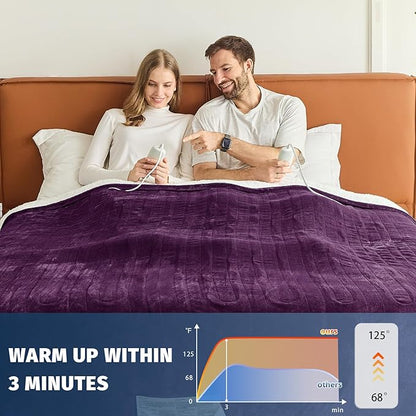 Heated Electric Blanket Queen Size - 84" x 90" Heating Blanket with Dual Control, 10 Heating Levels & 8 Hours Auto Off, Soft Warm Flannel Blanket, Christmas Birthday Gifts for Senior Grandma