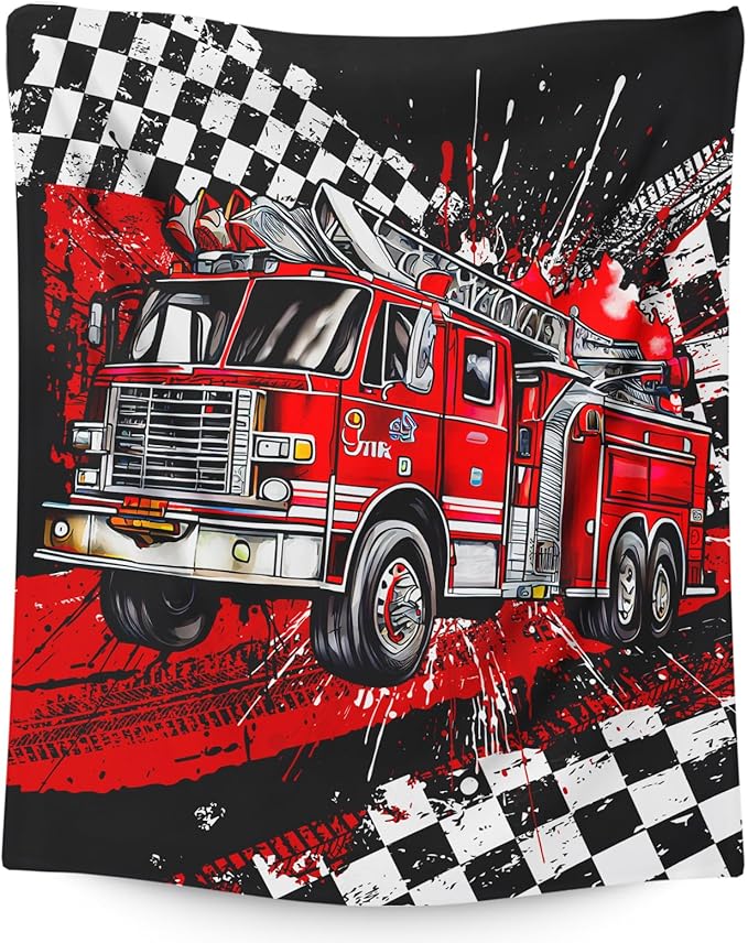 Blanket for Boys, Fire Truck Throw Blanket Gifts for Kids Boys Age 6-8, 40"x50" Cute Flannel Blankets Gift for Son Cars Lovers Lightweight Throws for Couch Sofa Bed Decor