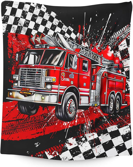 Blanket for Boys, Fire Truck Throw Blanket Gifts for Kids Boys Age 6-8, 40"x50" Cute Flannel Blankets Gift for Son Cars Lovers Lightweight Throws for Couch Sofa Bed Decor