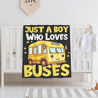 Khumbhira Funny Yellow School Bus Blanket Just A Boy Who Loves Buses Blanket for Boys Kids Warm Plush Lightweight School Buses Throw Blanket for Couch Sofa Bed All Season Use 30"x40"-XS
