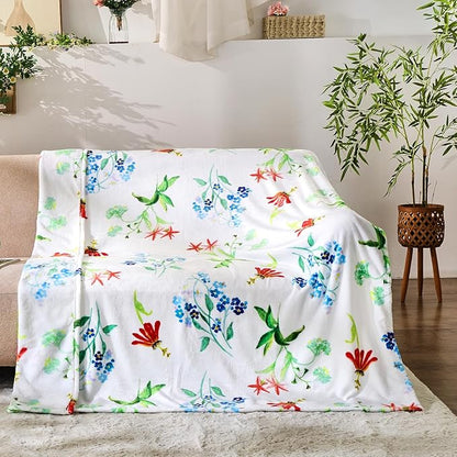 Floral Throw Blanket Birthday Gift for Women Mom Girls Flowers Blanket Summer Wildflower Flannel Blanket Watercolor Printed Throw for Couch Sofa Bed Chair 60"x80"