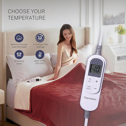 Electric Blanket Full 72"x84" Heated Electric Blankets 10 Heating 12 Time Settings Levels 8 Hours Auto Off Fast Heating and Overheat Protection ETL Certified Machine Washable,Red