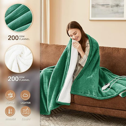 Homemate Electric Heated Blanket Queen Size - 84"x90" Heating Blanket Queen Size Dual Control 1/2/4/6/8 Hours Auto-Off 10 Heat Level Over-Heat Protection Flannel Sherpa ETL Certification